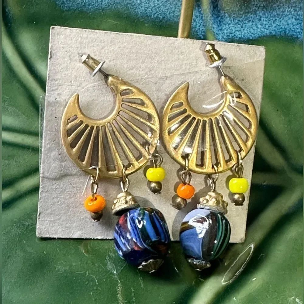 Handcrafted Gold Hoop Art Glass Earrings